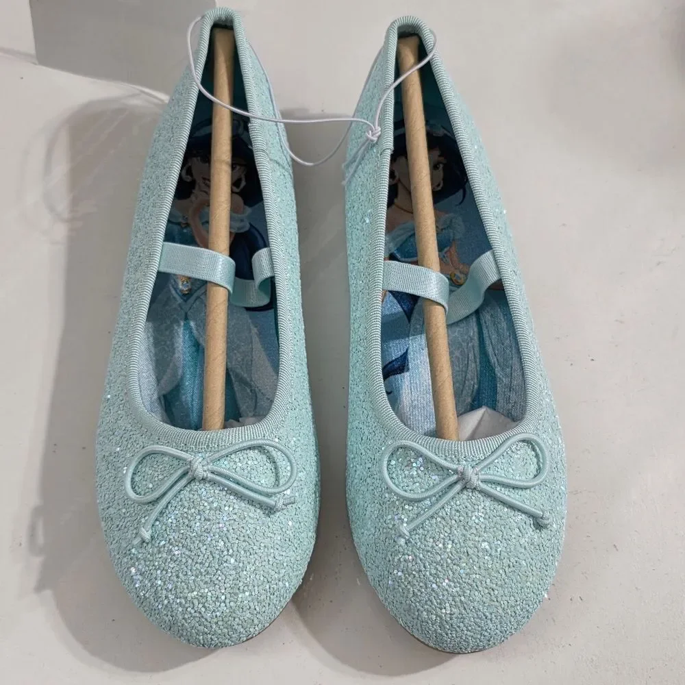 H&M Girls Turquoise Blue Glitter Mary Jane Flats Dress Shoes Size 13.5 NEW